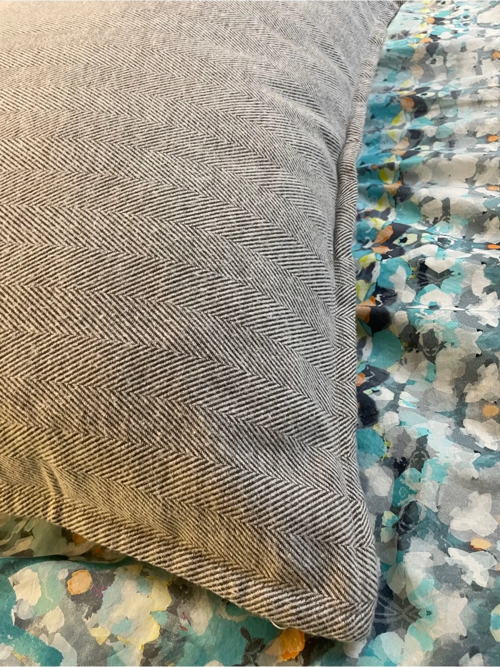 West Elm Flannel Gray Herringbone Accent Euro Pillow Cover Sz 36” x 36”